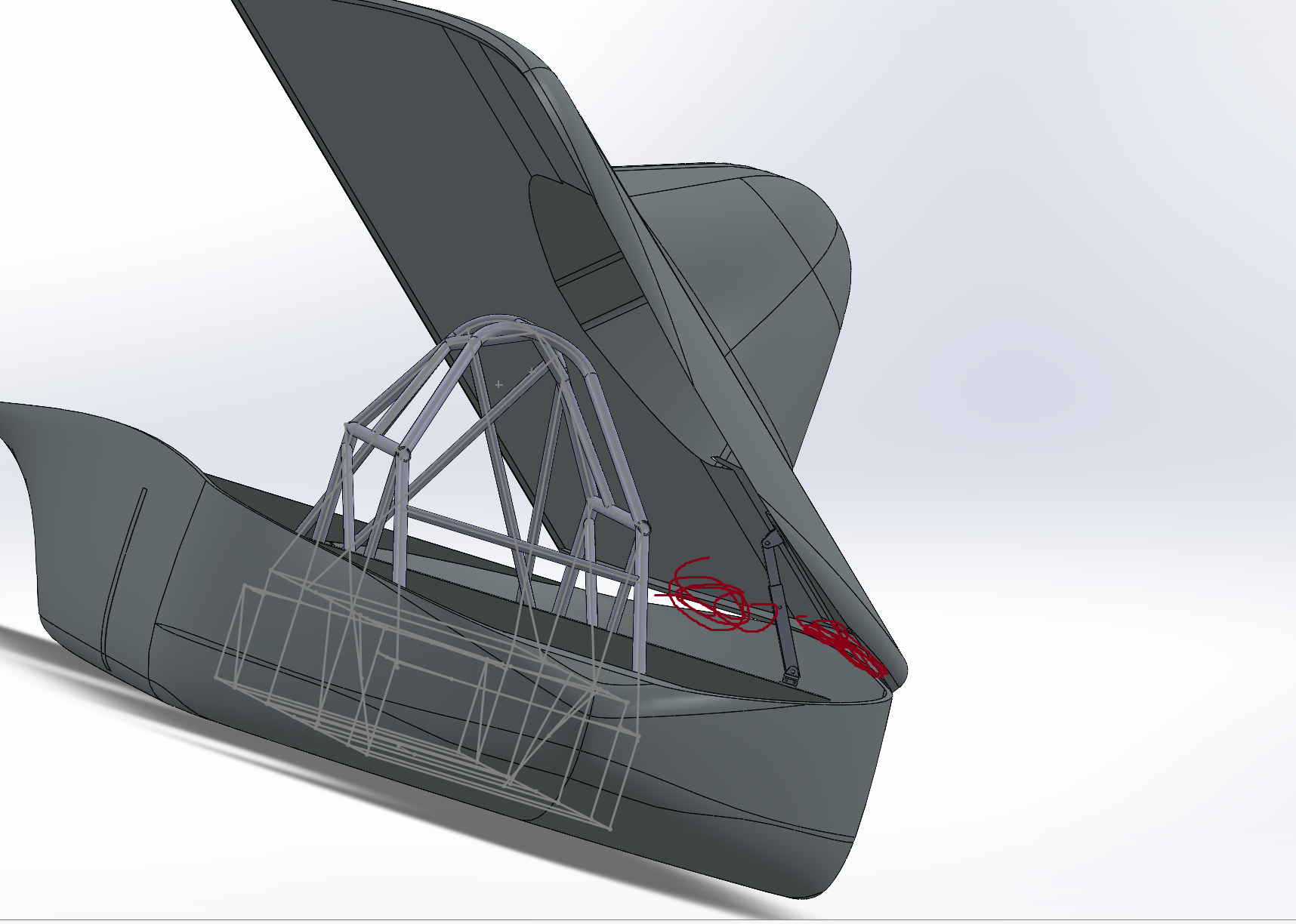 Original solar car topshell hinge concept that was later redesigned